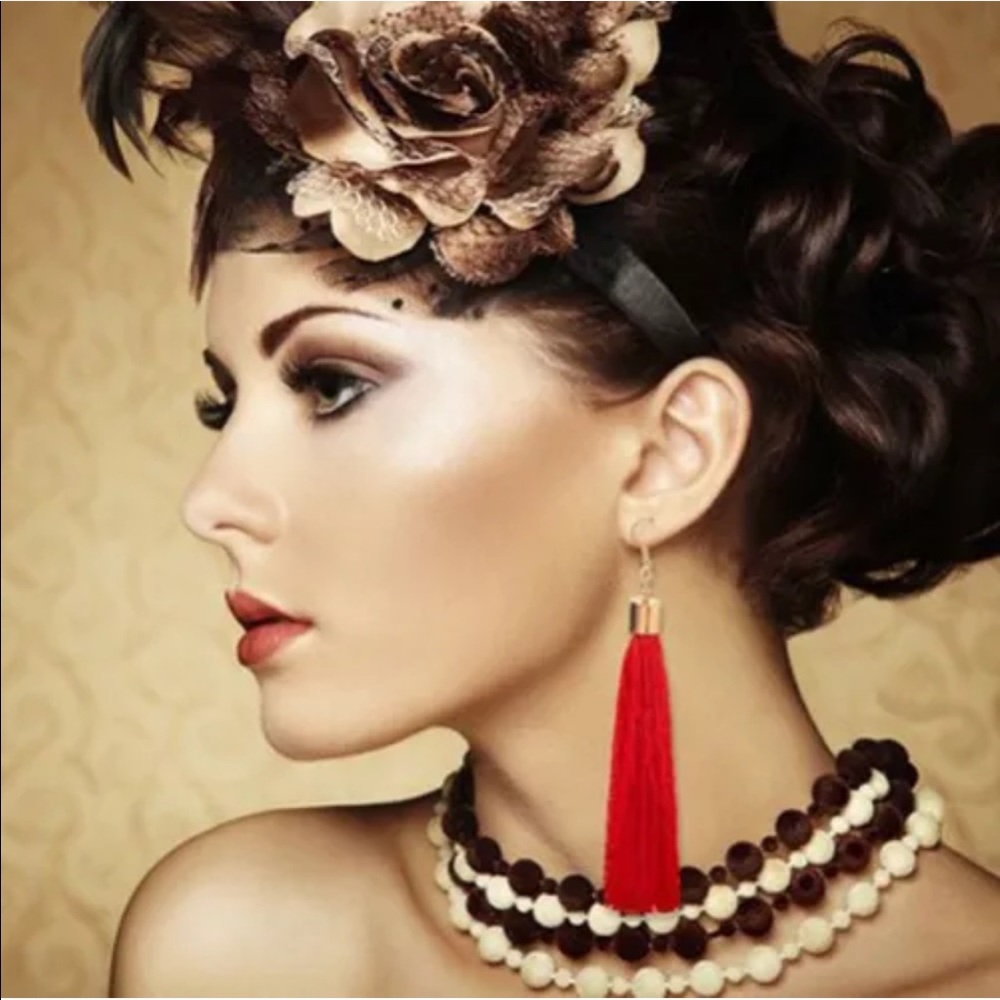 ⬇️ New bohemian long tassel dangling earrings red - Picture 3 of 8